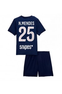 Paris Saint-Germain Nuno Mendes #25 Jalkapallovaatteet Lasten Kotipeliasu 2025-26 Lyhythihainen (+ Lyhyet housut)